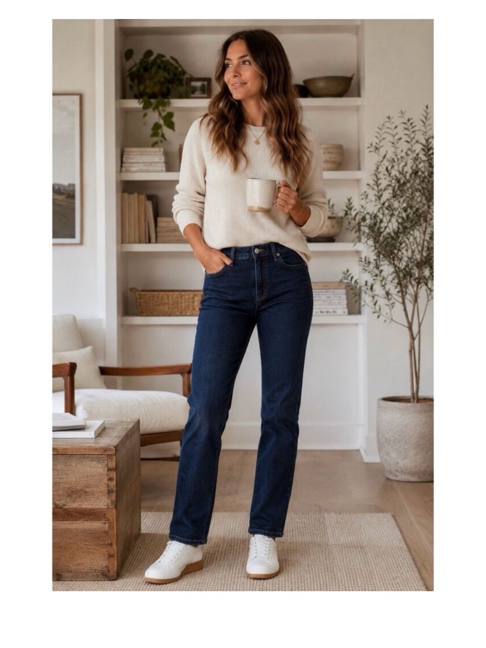 Quince Women's Straight Leg Jeans in Midnight Blue. Stretch Organic Cotton Denim